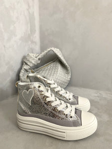 Kid's High Top Lace Up Heart Detailed Trainers