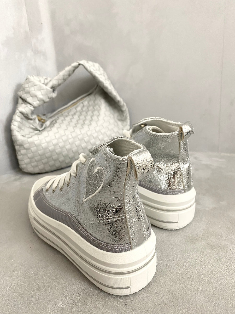 Kid's High Top Lace Up Heart Detailed Trainers