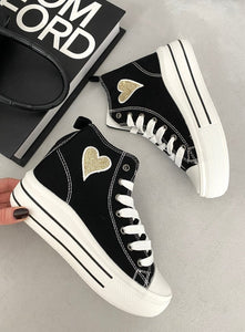Kid's High Top Lace Up Heart Detailed Trainers