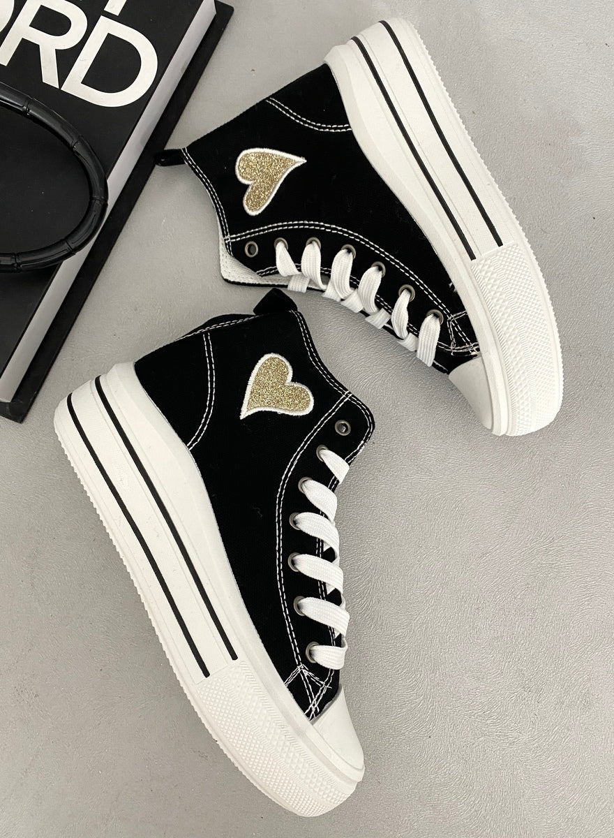 Kid's High Top Lace Up Heart Detailed Trainers