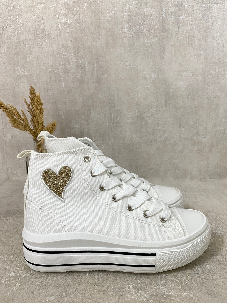 Kid's High Top Lace Up Heart Detailed Trainers