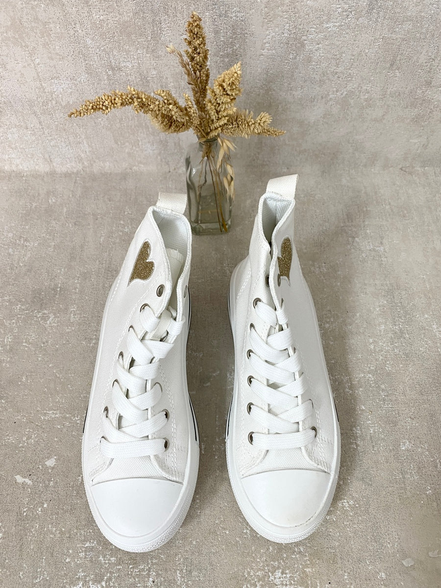 Kid's High Top Lace Up Heart Detailed Trainers