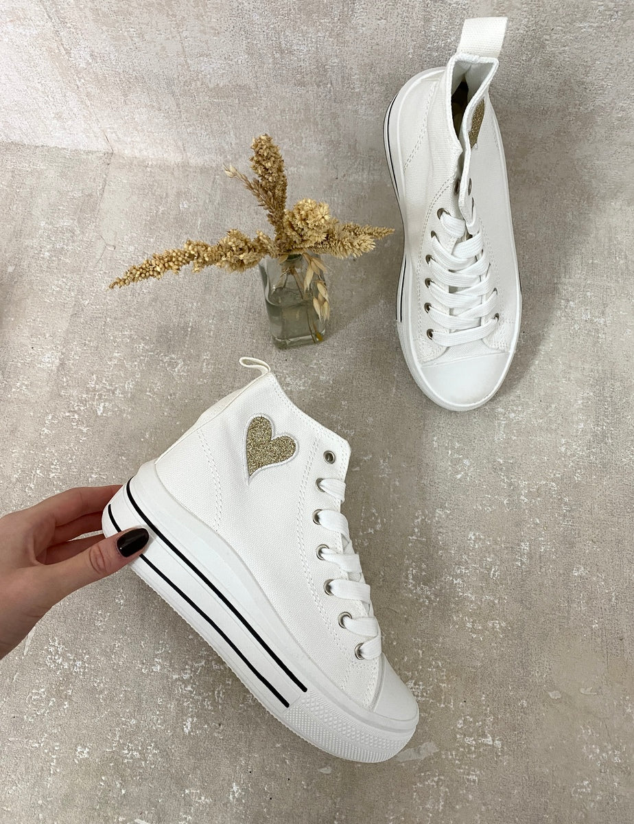 Kid's High Top Lace Up Heart Detailed Trainers