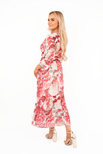 Load image into Gallery viewer, Long Sleeve Floral Pleated Maxi Dress with Wrap Neckline
