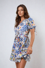 Load image into Gallery viewer, Floral V-Neck Tie Waist Mini Dress
