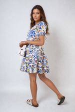 Load image into Gallery viewer, Floral V-Neck Tie Waist Mini Dress
