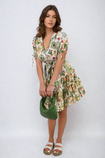 Load image into Gallery viewer, Floral V-Neck Tie Waist Mini Dress
