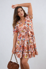 Load image into Gallery viewer, Floral V-Neck Tie Waist Mini Dress
