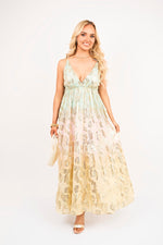 Load image into Gallery viewer, Sleeveless V-Neck Maxi Dress with Metallic Print Detail
