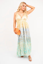Load image into Gallery viewer, Sleeveless V-Neck Maxi Dress with Metallic Print Detail
