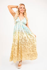 Load image into Gallery viewer, Sleeveless V-Neck Maxi Dress with Metallic Print Detail
