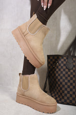 Load image into Gallery viewer, Fluffy Platform Sole Chelsea Faux Fur Lined Ankle Boots
