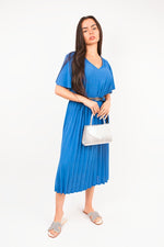 Load image into Gallery viewer, Short Sleeve Pleated Midi Dress with Waist Belt
