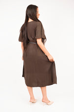Load image into Gallery viewer, Short Sleeve Pleated Midi Dress with Waist Belt
