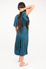 Load image into Gallery viewer, Short Sleeve Pleated Midi Dress with Waist Belt
