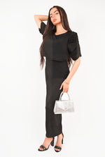 Load image into Gallery viewer, Ruched Short Sleeve Maxi Dress with Draped Bodice

