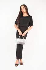 Load image into Gallery viewer, Ruched Short Sleeve Maxi Dress with Draped Bodice
