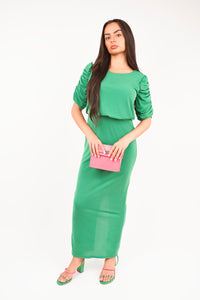 Ruched Short Sleeve Maxi Dress with Draped Bodice
