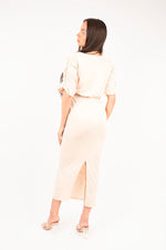 Load image into Gallery viewer, Ruched Short Sleeve Maxi Dress with Draped Bodice
