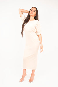 Ruched Short Sleeve Maxi Dress with Draped Bodice