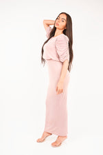 Load image into Gallery viewer, Ruched Short Sleeve Maxi Dress with Draped Bodice
