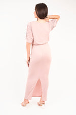 Load image into Gallery viewer, Ruched Short Sleeve Maxi Dress with Draped Bodice
