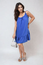Load image into Gallery viewer, Backless Tie-up Spaghetti Strap Frill Hem Mini Dress
