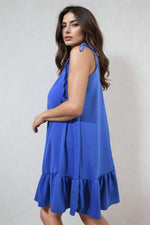 Load image into Gallery viewer, Backless Tie-up Spaghetti Strap Frill Hem Mini Dress
