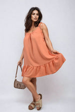 Load image into Gallery viewer, Backless Tie-up Spaghetti Strap Frill Hem Mini Dress
