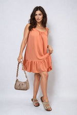Load image into Gallery viewer, Backless Tie-up Spaghetti Strap Frill Hem Mini Dress
