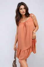 Load image into Gallery viewer, Backless Tie-up Spaghetti Strap Frill Hem Mini Dress

