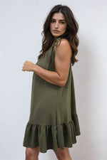 Load image into Gallery viewer, Backless Tie-up Spaghetti Strap Frill Hem Mini Dress

