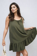 Load image into Gallery viewer, Backless Tie-up Spaghetti Strap Frill Hem Mini Dress
