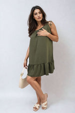 Load image into Gallery viewer, Backless Tie-up Spaghetti Strap Frill Hem Mini Dress
