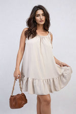 Load image into Gallery viewer, Backless Tie-up Spaghetti Strap Frill Hem Mini Dress
