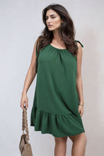 Load image into Gallery viewer, Backless Tie-up Spaghetti Strap Frill Hem Mini Dress
