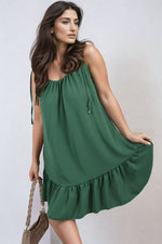 Load image into Gallery viewer, Backless Tie-up Spaghetti Strap Frill Hem Mini Dress
