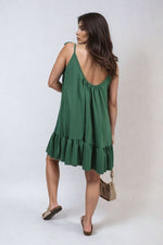 Load image into Gallery viewer, Backless Tie-up Spaghetti Strap Frill Hem Mini Dress

