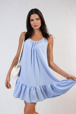 Load image into Gallery viewer, Backless Tie-up Spaghetti Strap Frill Hem Mini Dress
