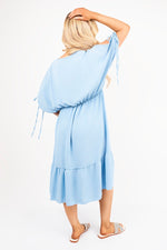 Load image into Gallery viewer, Round Neck Short Sleeve Midi Dress with Tie Sleeve Detail
