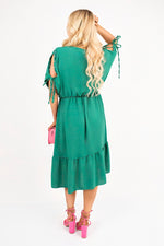 Load image into Gallery viewer, Round Neck Short Sleeve Midi Dress with Tie Sleeve Detail

