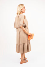 Load image into Gallery viewer, Round Neck Short Sleeve Midi Dress with Tie Sleeve Detail
