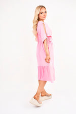 Load image into Gallery viewer, Round Neck Short Sleeve Midi Dress with Tie Sleeve Detail
