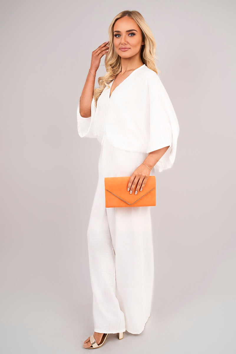 V-Neck Wide Sleeve Jumpsuit with Ring Front Detail