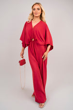 Load image into Gallery viewer, V-Neck Wide Sleeve Jumpsuit with Ring Front Detail
