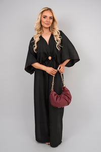 V-Neck Wide Sleeve Jumpsuit with Ring Front Detail