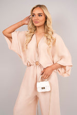 Load image into Gallery viewer, V-Neck Wide Sleeve Jumpsuit with Ring Front Detail
