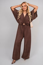 Load image into Gallery viewer, V-Neck Wide Sleeve Jumpsuit with Ring Front Detail

