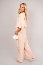 Load image into Gallery viewer, V-Neck Wide Sleeve Jumpsuit with Ring Front Detail
