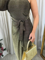 Load image into Gallery viewer, One Shoulder Wrap Front Glitter Midi Dress
